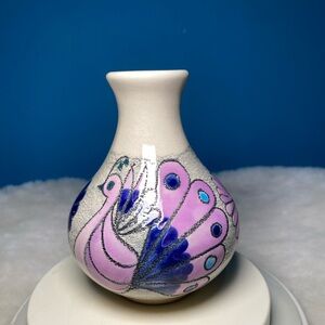 Eduardo Vega Hand Painted Peacock Vase Ecuador